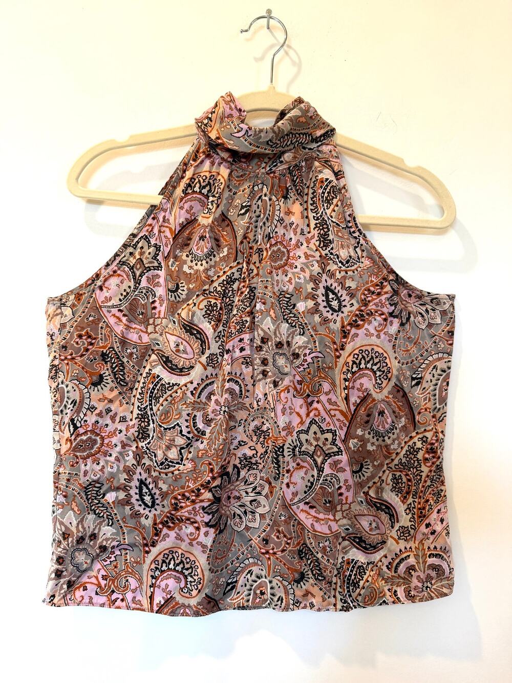 Garfield & Marks 100% silk paisley high neck halter sleeveless blouse Sz 10